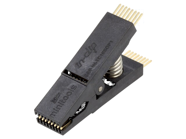 Testclips; zwart; verguld; SO16,SOIC16,SOJ16; 5mm; max.150°C Testclips; zwart; verguld; SO16,SOIC16,SOJ16; 5mm; max.150°C